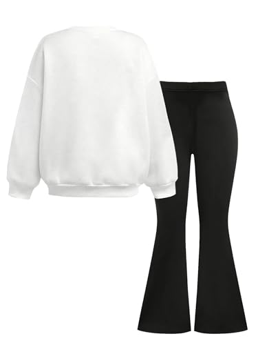Image of Girls 2 Piece Outfits Long Sleeve Crew Neck Bow Sweatshirt Top and Flare Pants Set