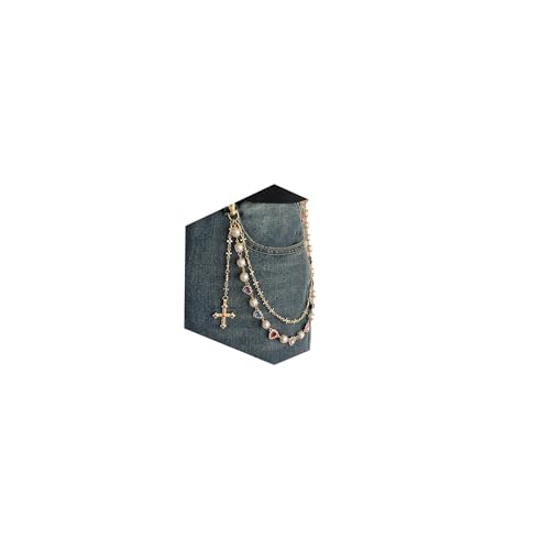 QWALIT Dainty Gold Cross Pants Chain for Men Trendy Pearl Jean Chains for Women Gold Biker Wallet Pocket Chain for Pants Colorful Heart Rhinestone Jean Chains Punk Hip Party Music Festival Accessories