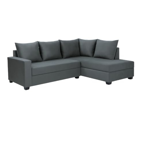 Image of FURNY Gloria 4 Seater Fabric RHS L Shape Sofa Set (Dark Grey) Premium Velvet Finish | Durable Comfort | Ideal for Living Room