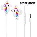 3D Cartoon Earphone Cute Rainbow Unicorn Wired in-Ear Headphones/Earbuds with Mic Hands-Free