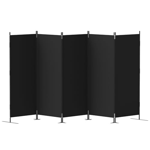 LeFluffy 5 Panel Room Divider Free Standing, 12 FT Movable Protective Folding Privacy Screen, Wall Dividers for Room Separation, Unique Velcro Design, Black (369 x 185 cm)