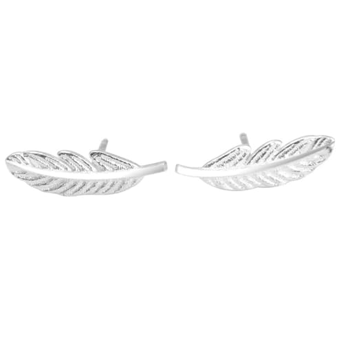 Pendientes de pluma pequeña de plata de ley 925, joyas, pendientes de hoja pequeña pluma y tachuelas para mujeres y niñas. Diseño práctico
