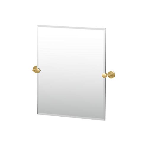 Image of Gatco 4239SM Latitude II Frameless Beveled Rectangle Pivot Bathroom Vanity Mirror, Wall Mounted Tilting Adjustable Mirror, Modern Brushed Brass Finish Mirror for Makeup, Grooming & Skincare