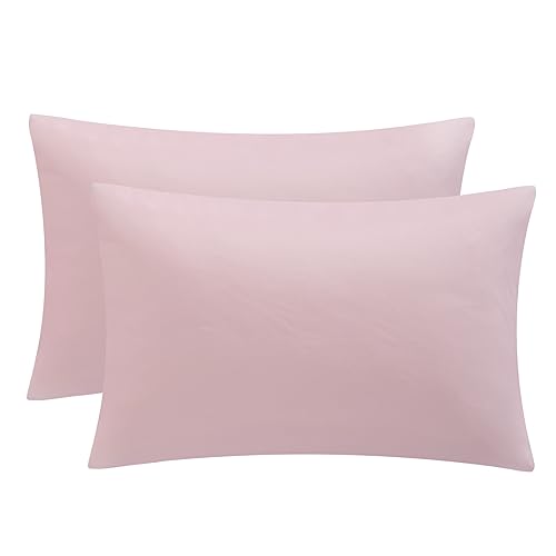 Aisbo Housewife Pillowcases 2 Pack - Pink Standard Pillow Case Set of 2, Soft Pair of Microfiber Plain Pillow Cover 50x75 cm with Envelope Closure