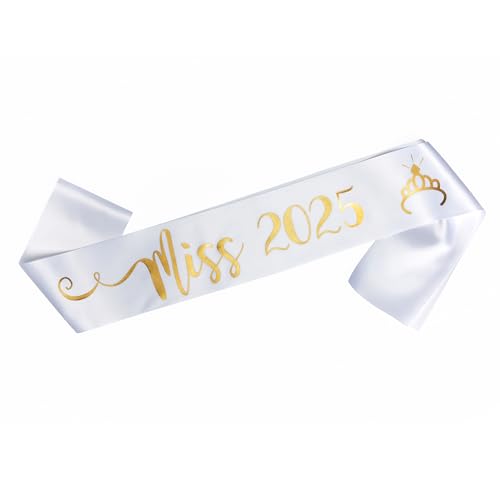 OMISS 2025 - Bufanda blanca con escritura dorada, Miss 2025, Talla única