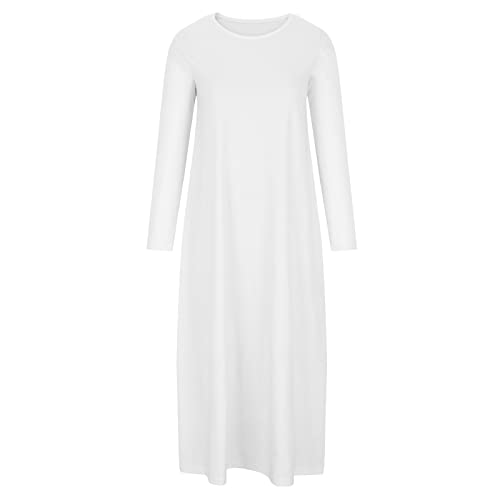 Vestido de Natal vintage de algodão com gola redonda e manga comprida para meninas adolescentes 7H 7