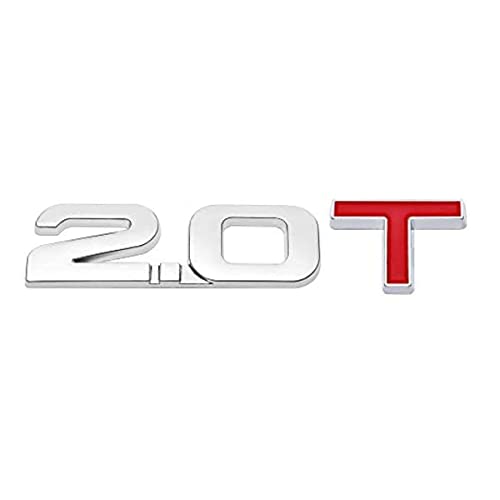 TOMALL 3D 2.0T Chrome Aluminum Alloy Rear Trunk Emblem Badge Decal for All Cars Door Fender Bumper Sticker Logo Metal Modified 2.0T Displacement Decoration