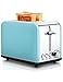 Compact Stainless Steel 2-Slice Toaster, Extra Wide Slots Cool Touch Toasters for Bagels Bread, Blue