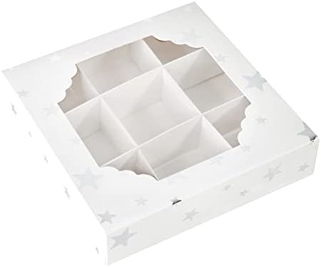 Windowed Sweet Boxes | White with Silver Star Design | Pack of 25 | Create up to 16 Compartments | Perfect for Sweets, Chocolates, Truffles or Marzipan Fruits by Cake Craft World |