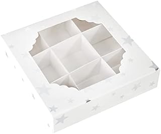 Windowed Sweet Boxes | White with Silver Star Design | Pack of 25 | Create up to 16 Compartments | Perfect for Sweets, Chocolates, Truffles or Marzipan Fruits by Cake Craft World |