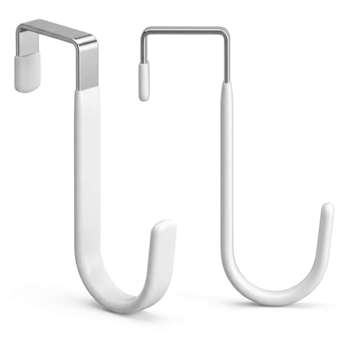 Image of LUCTHY Over Door Hanger 2 Pack, Heavy Duty White Metal with Non Slip Rubber, for Hanging Clothes Towels Hats Bags, White (White, 1 Hook)