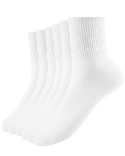 Image of Sunm Boutique Mini Crew Socks for Women, 3 Pairs /6 Pairs White Soft Cotton Calf Socks Above Ankle Leisure Athletic Breathable