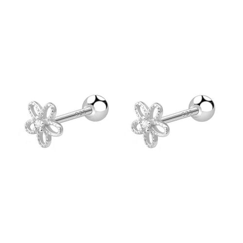18G Daisy Flower Stud Cartilage Earrings for Women 925 Sterling Silver CZ Tiny Cute Floral 3mm Ball Barbell Screw Back Studs Sleeper Tragus Post Hypoallergenic Piercing Body Jewelry Gifts (Silver)