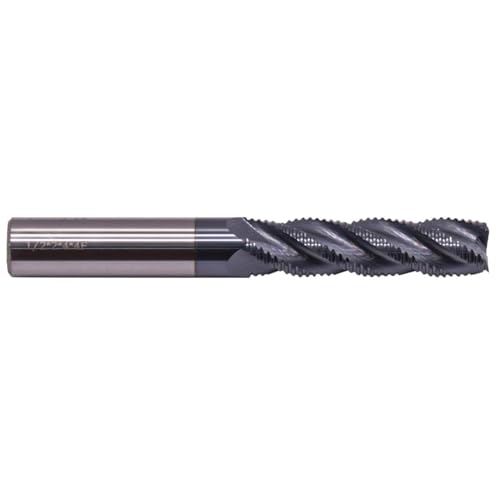 Image of 1 /2 inch 4 Flute Solid Carbide Long Roughing End Mill, ALCrSiN Nano Coated | 35 Degree Helix, 1 /2 inch Cutting Diameter, 1 /2 inch Shank Diameter, 2 inch Length of Cut, 4 inch Overall Length