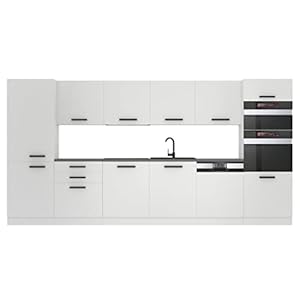 B BELINI GROUP Belini Naomi Keukenblok, keukenblok, keukenmeubel, 360 cm, inbouwkeuken, volledige uitrusting zonder elektrische apparaten, met hangkasten en onderkasten, met werkbladen, mat wit