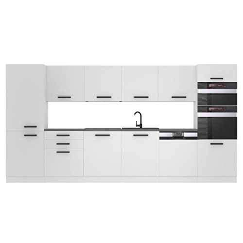 Belini Naomi Cuisine Équipée Complète - 360 cm Avec Plan de Travail, Blanc Mat