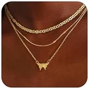 Layered Necklaces for Women - 14K Gold Plated Necklace, Dainty 3Pcs Layered Stacked Necklace, Circle Chain Necklaces, Non Tarnish Waterproof Jewelry, Birthday Jewelry Gifts