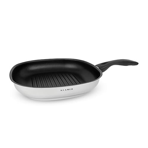 KLAMER Grillpfanne Induktion 28cm Schmorpfanne Steakpfanne aus Edelstahl