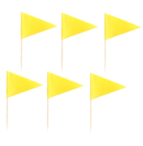 JAVD Solid Yellow Toothpick Flags Small Mini Plain Yellow Color Triangle Stick Cupcake Toppers Flags DIY Decoration (100 Pcs)