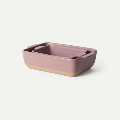 Image of Mora Ceramic Set of 2 Baking Dishes For Casserole, Banana Bread, Brownies, Broiling, Roasting, and Baking. 7x11 in and Loaf Pans - Porcelain Serving Bakeware from Oven to Table. Freezer Safe - Dawn