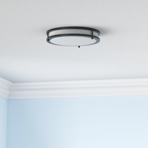 Image of ASD LED 12 inch Round Flush Mount Lighting, Close to Ceiling Light Fixture | 3CCT, Dimmable, Energy Star, ETL Listed | 20W 1532LM 3000-5000K 120V | Low Profile Double Ring Lamp | Black