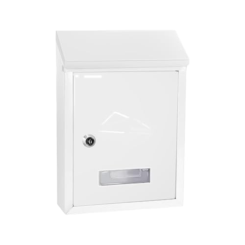 EasySpeed Buzón Metálico de Exterior con Llave Cerradura y Tapa Antilluvia, Anclaje en Pared Instalación fácil, para Cartas y Sobres, 30x22x7cm (Blanco)