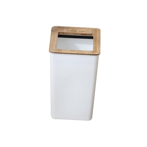 Poubelle style nordique SOIMISS blanche avec couvercle bois anti-odeur
