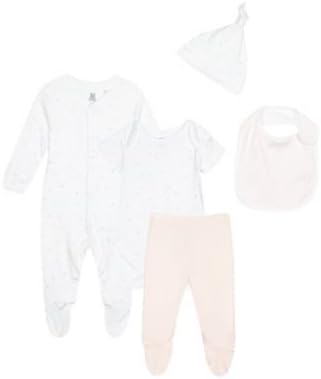 Bluezoo Kids Five Piece Pink Hearts Printed Baby Starter Pack 0-3 Months