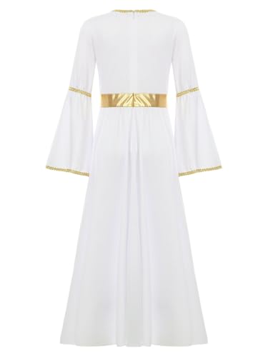 Moily Girls Halloween Angel Dress Long Sleeve Gold Trim Princess Goddesses Toga Gown Party Praise Dance Dress4
