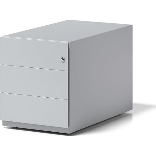Bisley Rollcontainer Note mit Griffleiste, 3 Universalschubladen, Metall, 645 Lichtgrau, 77.5 x 42 x 49.5 cm