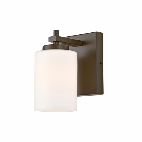 Image of 1 Light Bathroom Vanity Light Fixture, Farmhouse Single Sconce with Frosted White Glass Shade, Bronze