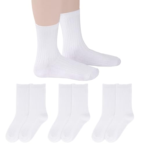 3 Pairs Girls Casual Dress Socks Kids White Solid Crew Socks for Toddler Boys Girls School Uniform2