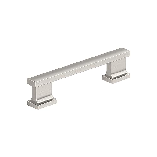 Image of Amerock 10 Pack 3-3 /4 inch Triomphe Satin Nickel Drawer Pull | 3-3 /4 inch (96mm) Center-to-Center Mounting Distance and 4-13 /16 inches Overall Length, Durable Zinc Cabinet Hardware