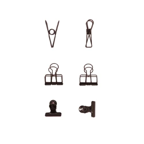Image of Craftelier - Set of 6 Metal Clamps with 3 Different Sizes and 3 Different Designs | Holds for Scrapbooking and Craft Materials | Dimensions Approx. 1 x 5.5 cm, 3 x 4 cm, 3 x 3 cm - Black Colour