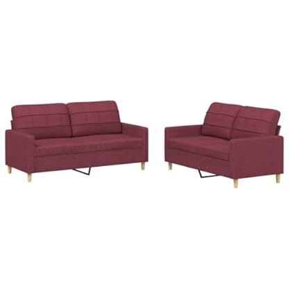 2-TLG. Sofagarnitur mit Kissen Weinrot Stoff,Stylische Weinrote Couchgarnitur | Bequeme Komfortzone für Wohnzimmer und Entspannung Wohnzimmer, Sofas – Bild 4