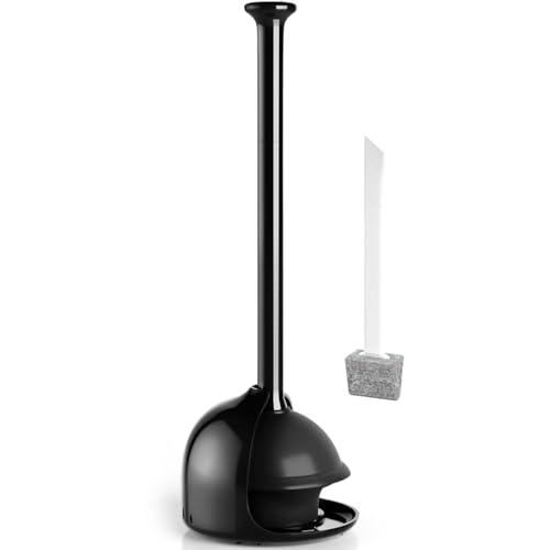 Denvlex Toilet Plunger with Holder Heavy Duty Plunger and Holder Combo for Bathroom Cleaning Bathroom Decor Bathroom Accessories Toilet Bowl Cleaners Black 18.8inch