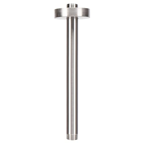 NearMoon Ceiling Mounted Shower Arm with Flange and Teflon Tape, Universal Connection 1/2 NPT Straight Round Shower Arm for Fixed Rain Shower Head, Thicken Stainless Steel (8 Inch, Brushed Nickel)