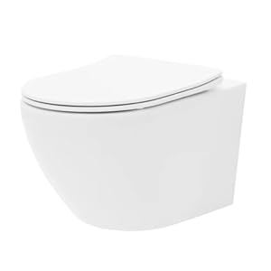 VBChome Hangende wc zonder spoelrand van keramiek met toiletdeksel, wc-bril van duroplast softclose-mechanisme, Rimless SoftClose-functie, diepspoeler, toilet, ovale vorm, wand-toiletset
