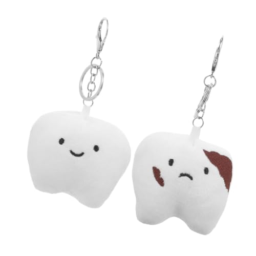 OUNONA 2 Piezas Llavero de muñeca de dientes mini felpa cargado llavero de dientes Lindo llavero para lindos llaveros llavero decorativo Llaves decorativos llavero encantador Metal blanco