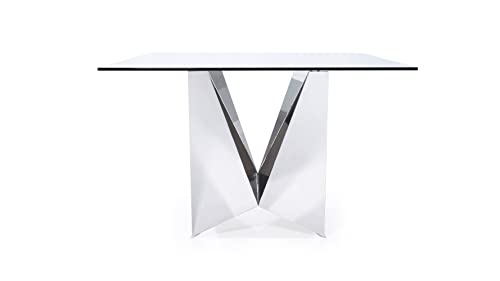 Modern Serra 94" Dining Table - Clear Glass With Polished Stainless Steel Base #TOP6