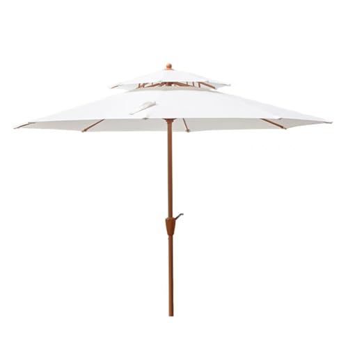 Sombrilla De JardíN Playa inclinable,parasol para exteriores,mesa de mercado,toldo doble,resistente al viento,con manivela,para,patio,balcón,poste de metal con veta de madera.