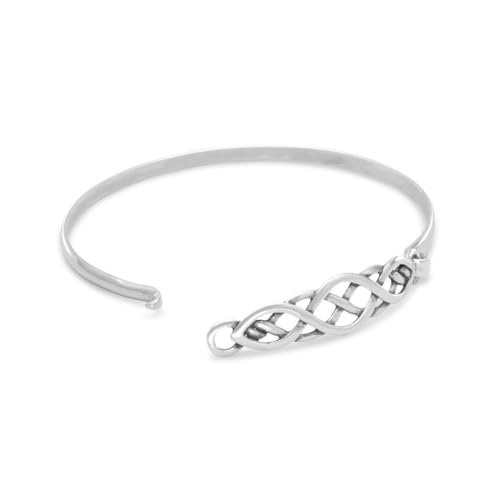 JewelryWeb - Sterling Silver Antiqued Celtic Trinity Knot Cuff Bangle Bracelet - 7x42mm - Hook Closure - Stackable Claddagh Bangle Bracelet for Women - Irish Jewelry2