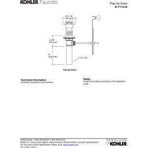 KOHLER K-33151-2MB Bathroom Sink Clicker Drain w/o Overflow, Premium