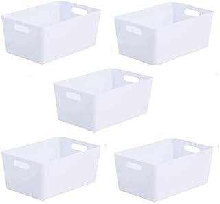 Wham Studio Basket 5.02 Rectangular Ice White Plastic Storage Baskets Kitchen Home & Office Tidy Organiser Set of 5