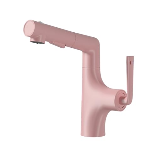 SXWYLZ Basin Taps with Pull Out Spray 360° Rotating Bathroom Sink Tap 3 Modes Lift Tap Single Handle Hot and Cold,Pink