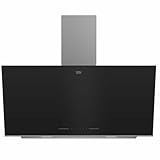 Beko BHCA96641BBHS - Campana Decorativa Inclinada de 90cm Serie Beyond, Cristal color Negro, Clase energética A, 3 niveles + Booster, HeatSense, iluminación ajustable, Extracción máx,712m3h