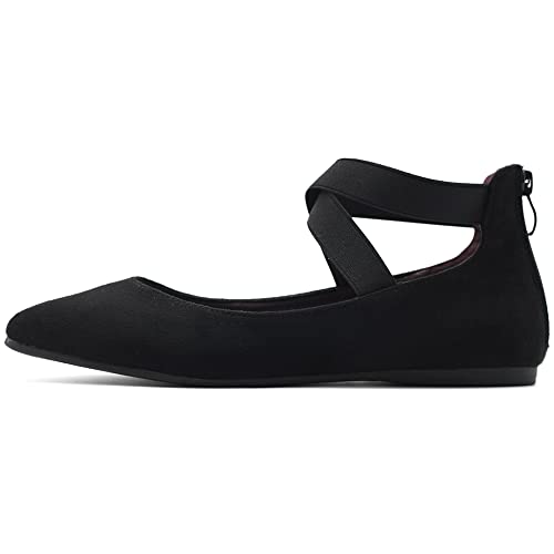 Ollio Women's Faux Suede Elastic Ankle Strap Pointed Toe Ballet Flats F1672