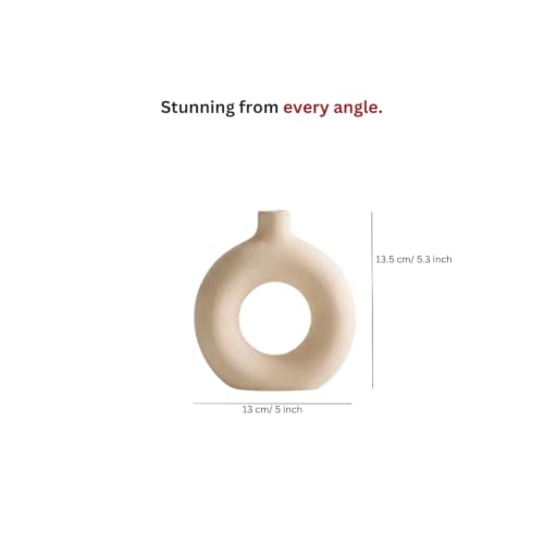 Image of Modern White Ceramic Donut Vase Decorative Flower Vase for Home Decor 5 inch