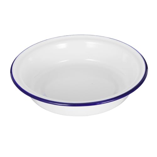 LABRIMP Tazón Esmaltado Blanco con Azul Grande y Vintage Plato Redondo para Servir Frutas Aperitivos y Postres Bandeja Retro Multiusos para Reuniones Familiares