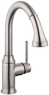 hansgrohe Talis C Brushed Nickel Bar Kitchen Faucet, Kitchen Faucets with Pull Down Sprayer, Faucet for Kitchen Sink, Magnetic Docking Spray Head, Polished Nickel 04216830